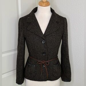Vintage Escada Laurel Wool Cashmere Button Down Blazer Sz 4 Belt Equestrian